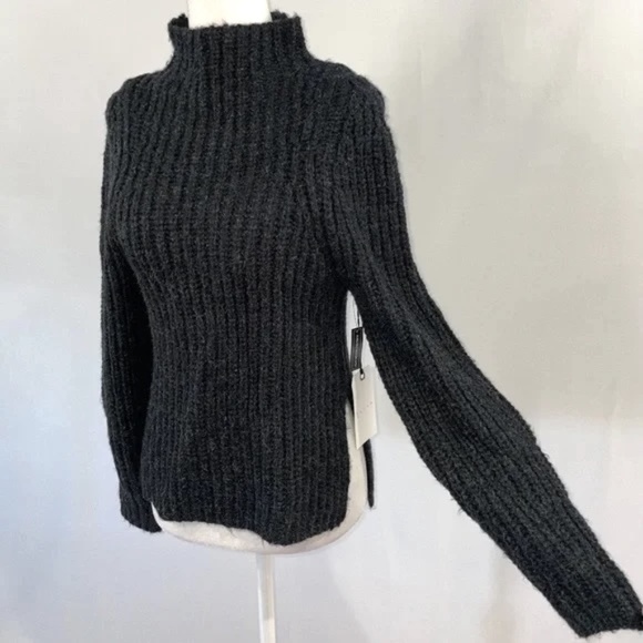 New Leith Chunky Knit Mock Neck Side Slit Sweater Black Multi Size XXS - Picture 9 of 16